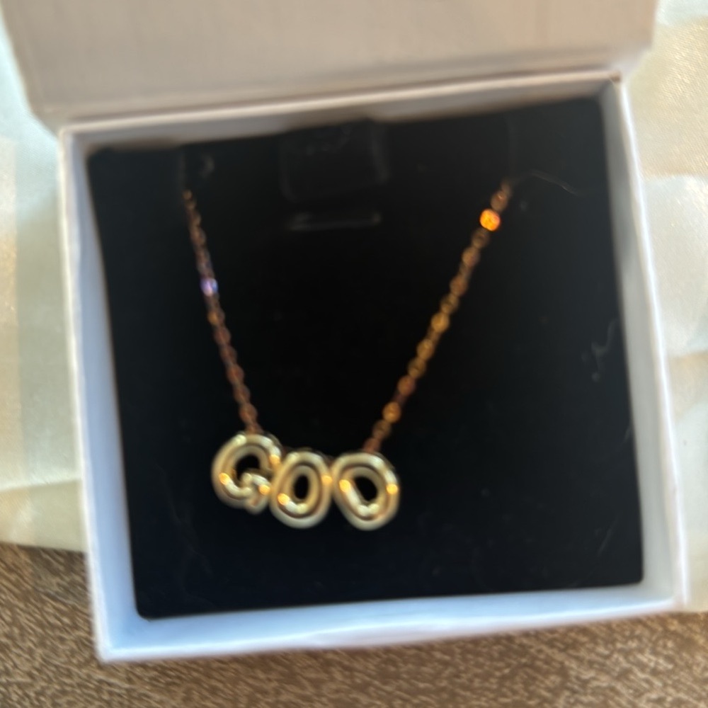 Mint & Lily 18K gold plated bubbler name necklace. “God”
